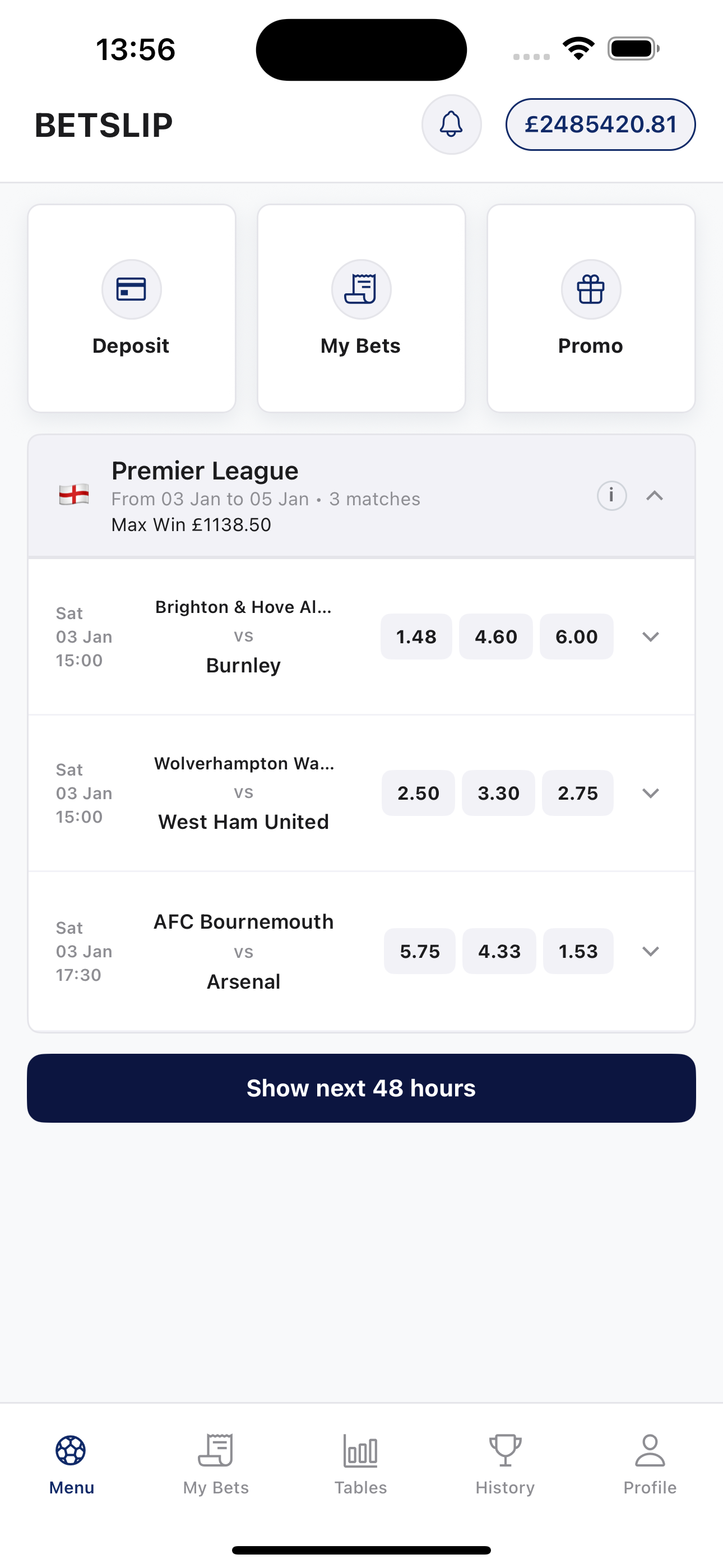 myfootybets app home screen